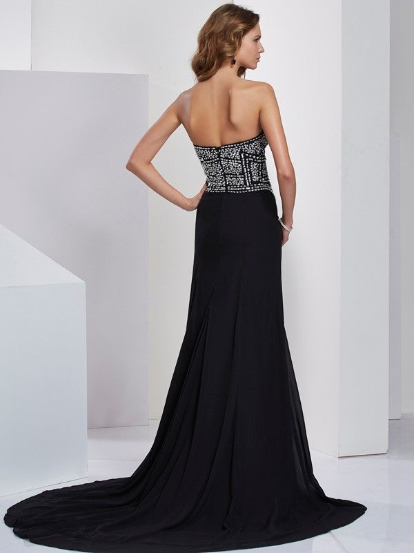 Strapless Sleeveless Beading A-Line/Princess Long Chiffon Dresses