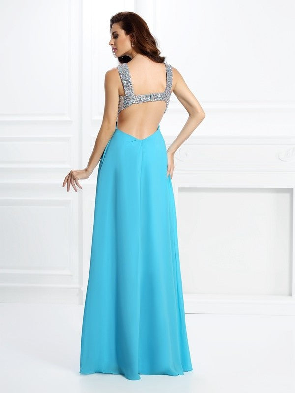 Beading A-Line/Princess Sleeveless Straps Long Chiffon Dresses