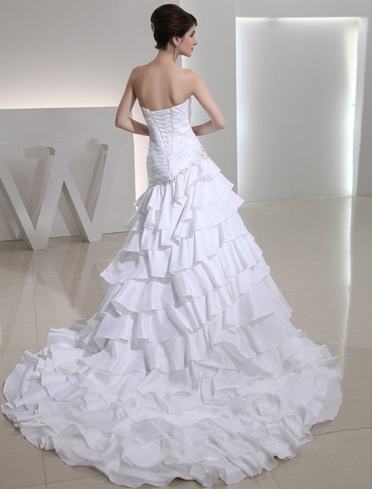 A-Line/Princess Long Beading Sleeveless Sweetheart Taffeta Wedding Dresses