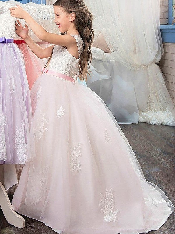 Sleeveless Tulle Gown Bowknot Sweetheart Floor-Length Ball Flower Girl Dresses