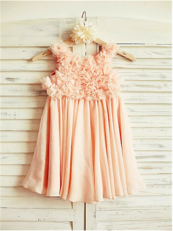 Straps Chiffon Tea-Length Ruched Sleeveless A-line/Princess Flower Girl Dresses