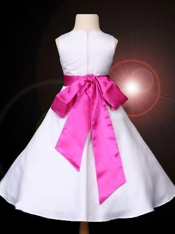 Long Bowknot A-line/Princess Satin Sleeveless Scoop Flower Girl Dresses