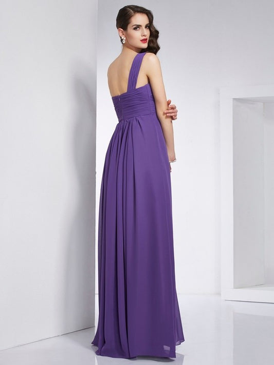 Sleeveless A-Line/Princess Pleats One-Shoulder Long Chiffon Dresses