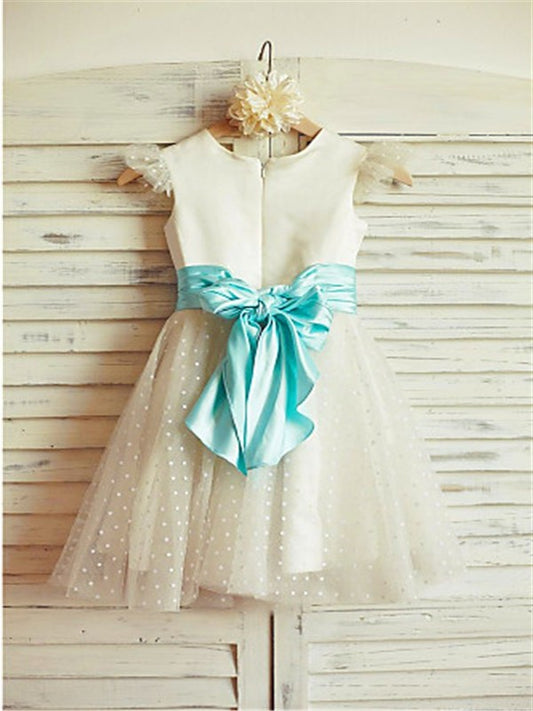 Tulle Tea-Length Jewel A-line/Princess Sleeveless Layers Flower Girl Dresses