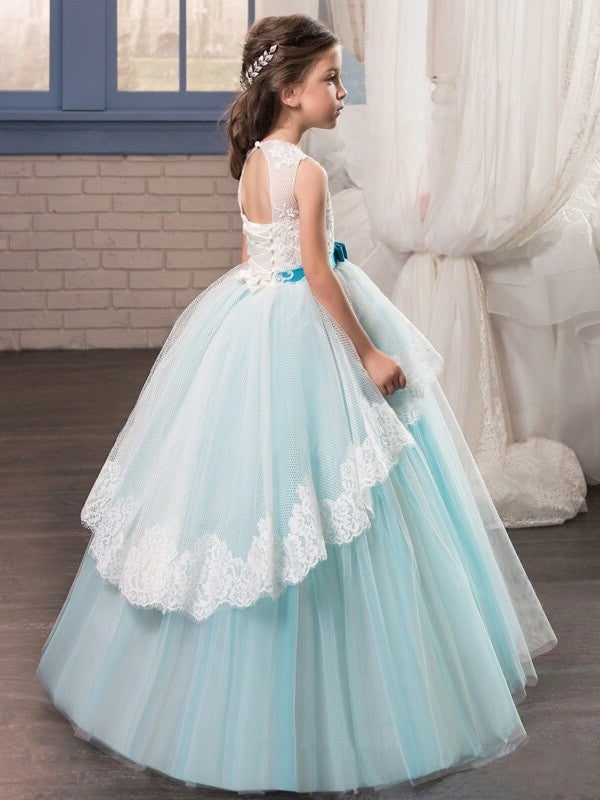 Gown Floor-Length Tulle Sleeveless Ball Sash/Ribbon/Belt Jewel Flower Girl Dresses