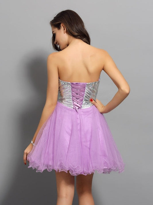 A-Line/Princess Sweetheart Ruffles Juliana Sleeveless Short Organza Homecoming Dresses Cocktail Dresses