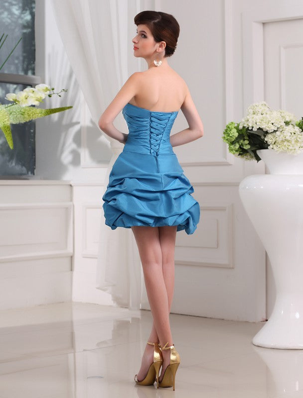 Homecoming Dresses A-Line/Princess Beading Sleeveless Strapless Short Taffeta Cocktail Jaycee Dresses