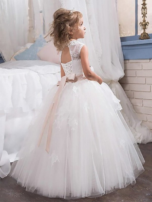 Tulle Gown Crystal Floor-Length Sleeveless Ball Jewel Flower Girl Dresses