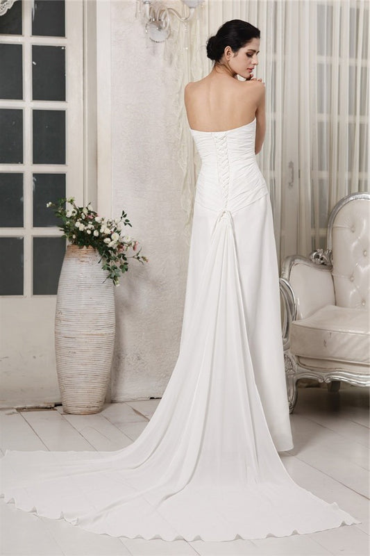 Sheath/Column Sweetheart Sleeveless Ruffles Long Chiffon Wedding Dresses