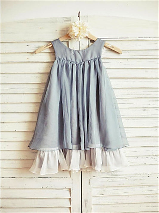 A-line/Princess Scoop Tea-Length Sleeveless Ruffles Chiffon Flower Girl Dresses