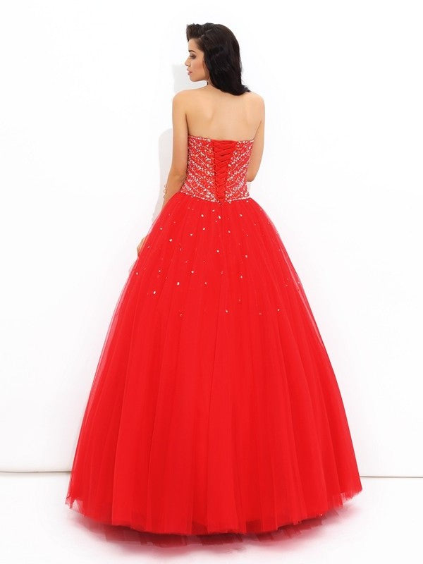 Sleeveless Beading Ball Long Sweetheart Gown Net Quinceanera Dresses