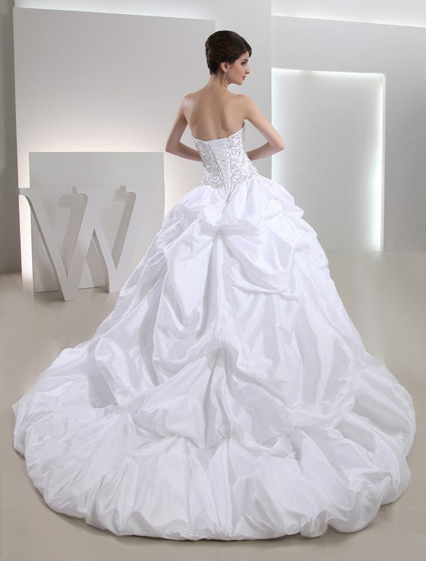 Long Ball Beading Gown Sleeveless Taffeta Wedding Dresses