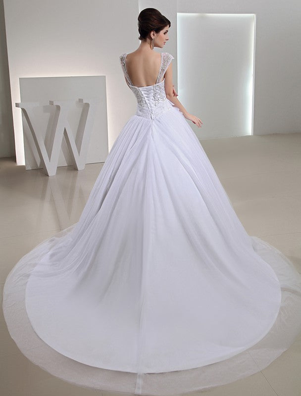 Gown Long Embroidery Beading Ball Organza Bowknot Wedding Dresses