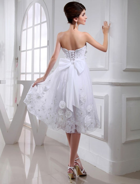 A-Line/Princess Organza Short Taffeta Sleeveless Beading Applique Wedding Dresses