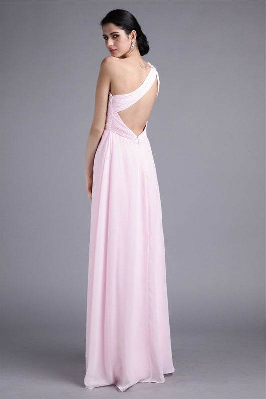 One-Shoulder Sleeveless Applique Beading Sheath/Column Long Chiffon Dresses