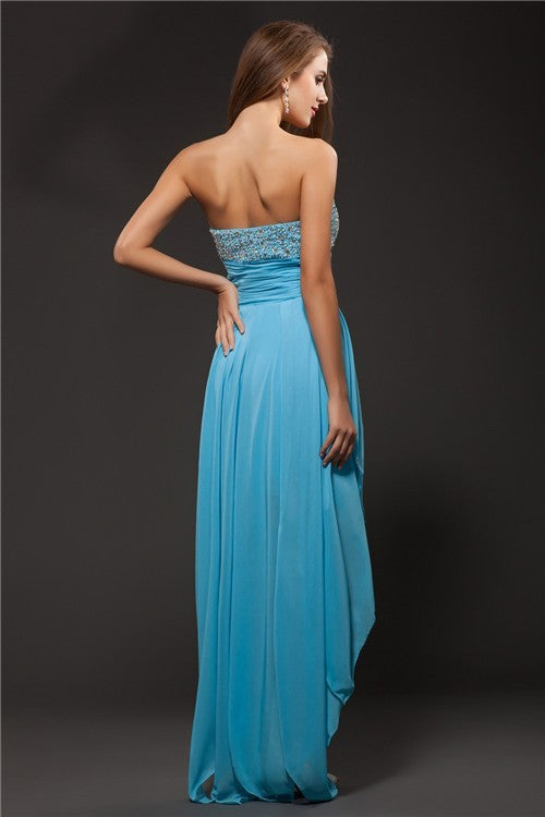 A-Line/Princess Mikayla Sweetheart Homecoming Dresses Beading Sleeveless High Low Chiffon Cocktail Dresses