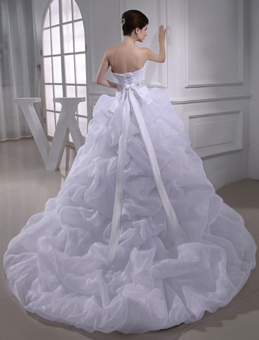 Sleeveless Gown Beading Ball Sweetheart Long Organza Wedding Dresses