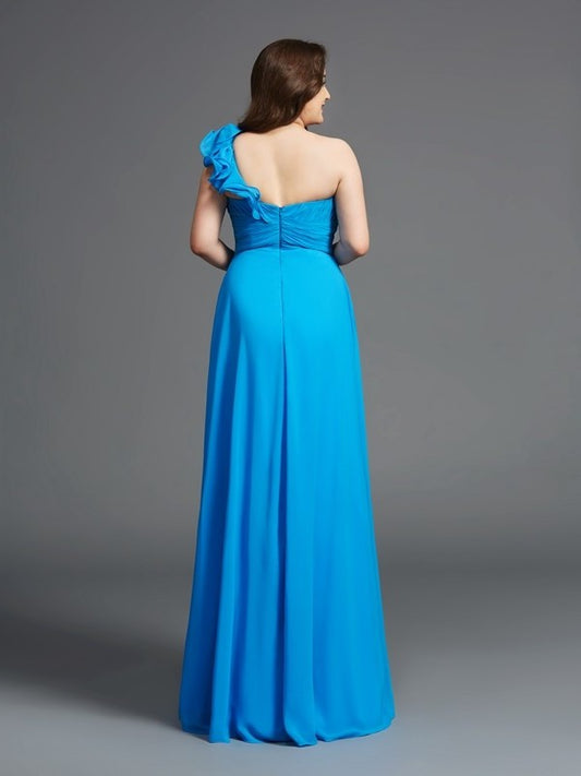 Sleeveless Chiffon Long Rhinestone A-Line/Princess One-Shoulder Plus Size Dresses