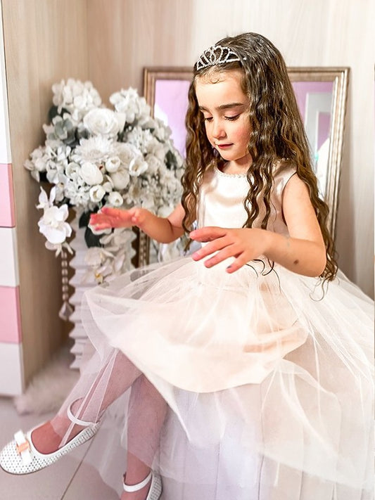 Knee-Length Bowknot Sleeveless Scoop Tulle A-Line/Princess Flower Girl Dresses