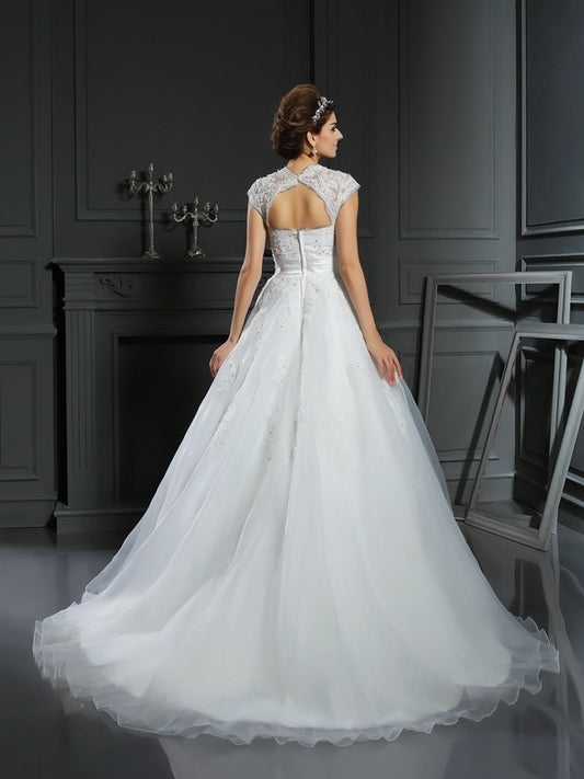 Square Long Beading Sleeveless Gown Ball Organza Wedding Dresses