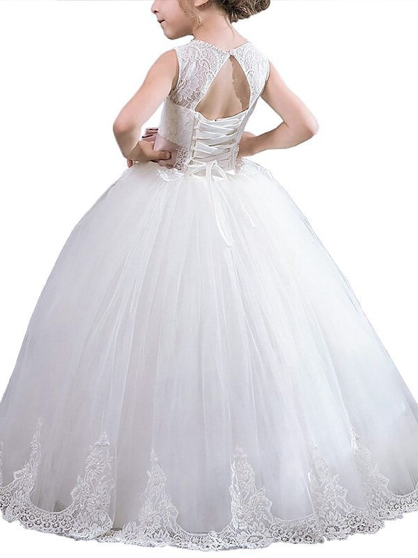 Scoop Sash/Ribbon/Belt Ball Gown Floor-Length Sleeveless Tulle Flower Girl Dresses