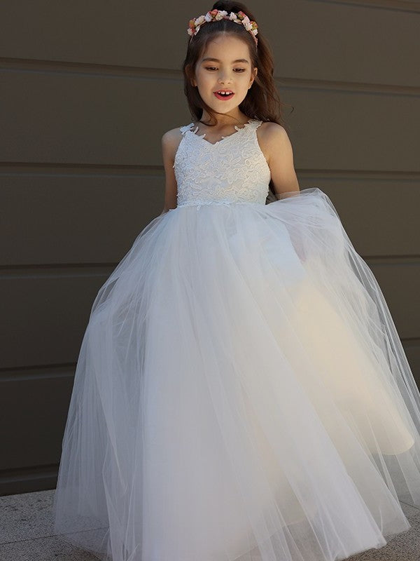 Bowknot A-Line/Princess Floor-Length Tulle Sleeveless Sweetheart Flower Girl Dresses