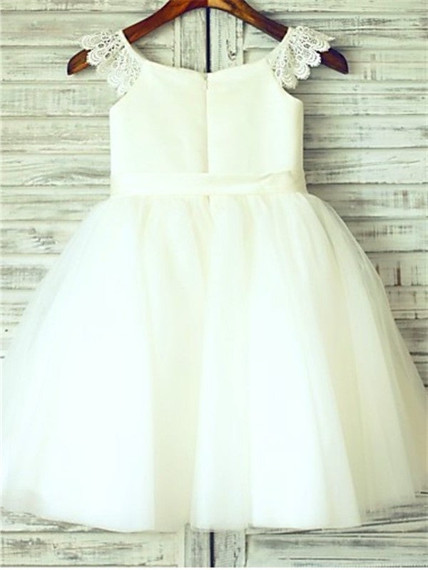 A-line/Princess Sash/Ribbon/Belt Scoop Tulle Knee-Length Sleeveless Flower Girl Dresses