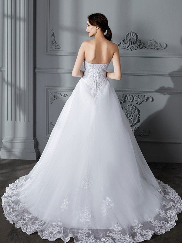 Strapless Ball Train Sleeveless Court Gown Organza Wedding Dresses