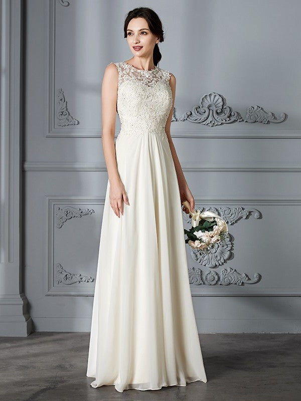 Chiffon Sleeveless Scoop A-Line/Princess Floor-Length Wedding Dresses