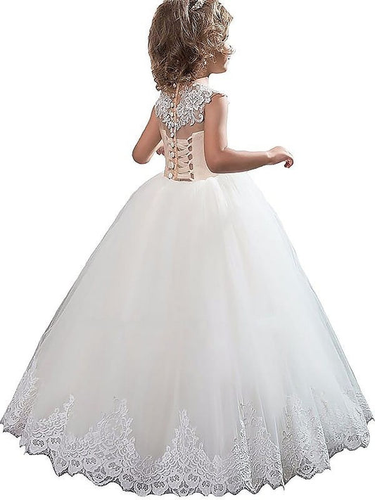 Applique Scoop Ball Floor-Length Gown Tulle Sleeveless Flower Girl Dresses