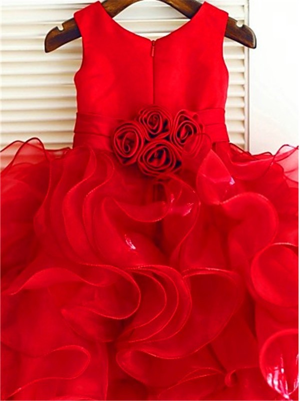 Organza Layers Ankle-Length Sleeveless Gown Scoop Ball Flower Girl Dresses