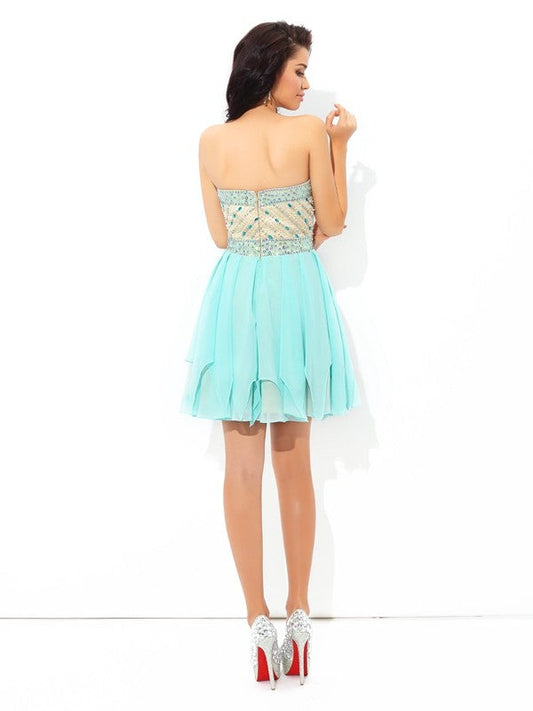 A-Line/Princess Sweetheart Lexi Beading Short Homecoming Dresses Sleeveless Chiffon Cocktail Dresses