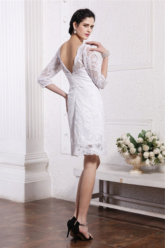 Sleeves Half Bateau Short Sheath/Column Lace Wedding Dresses