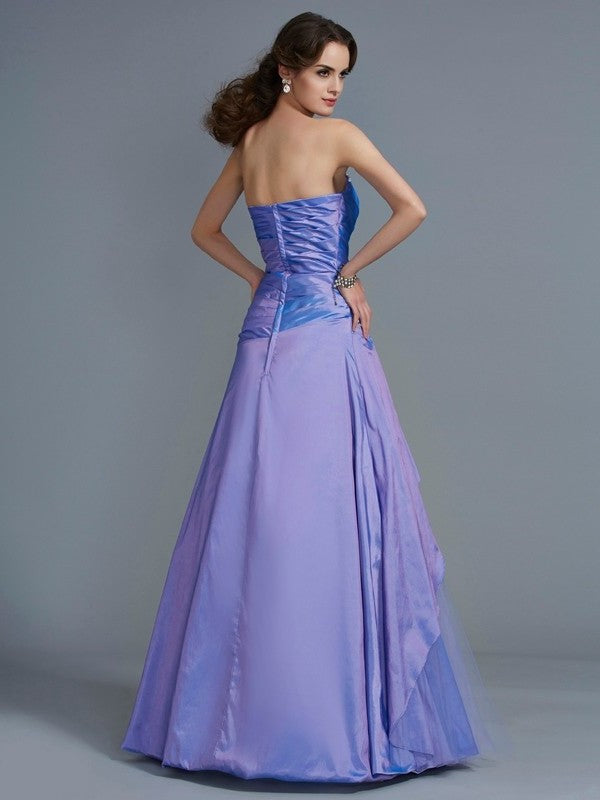 Strapless Beading Ball Long Sleeveless Gown Taffeta Quinceanera Dresses