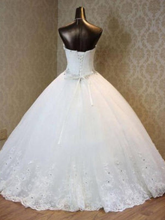 Beading Tulle Ball Sweetheart Sleeveless Gown Floor-Length Wedding Dresses