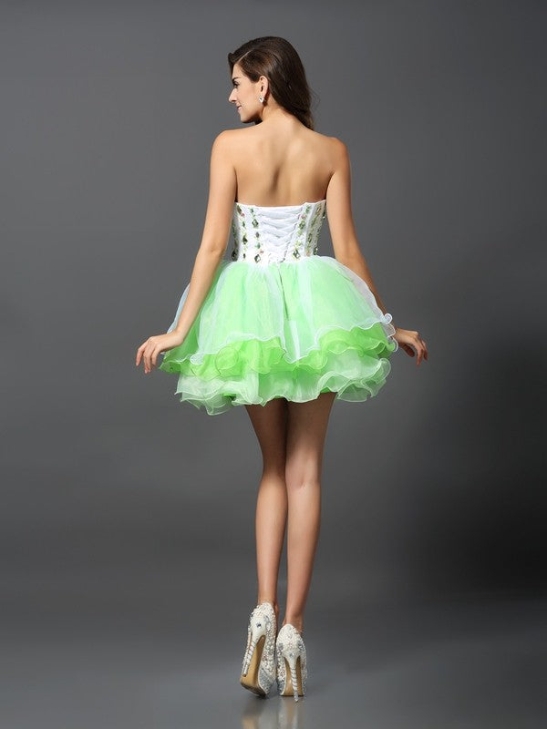 A-Line/Princess Strapless Ruffles Sleeveless Short Organza Homecoming Dresses Cocktail Dresses Corinne