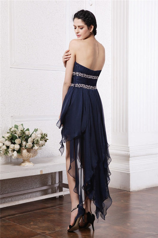 Sheath/Column Strapless Sleeveless Beading High Low Chiffon Livia Cocktail Dresses Homecoming Dresses