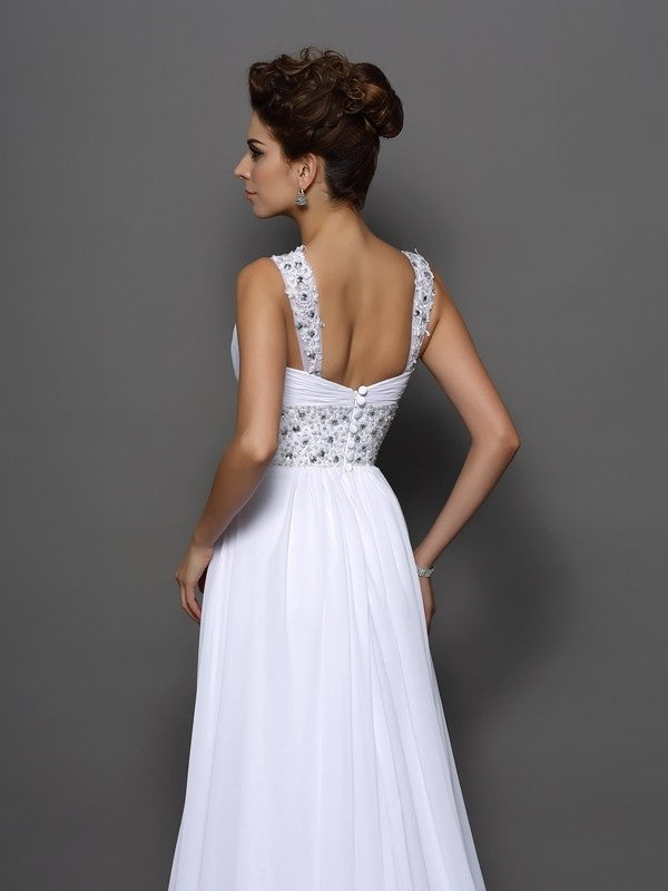 Straps Beading Sleeveless A-Line/Princess Long Chiffon Wedding Dresses