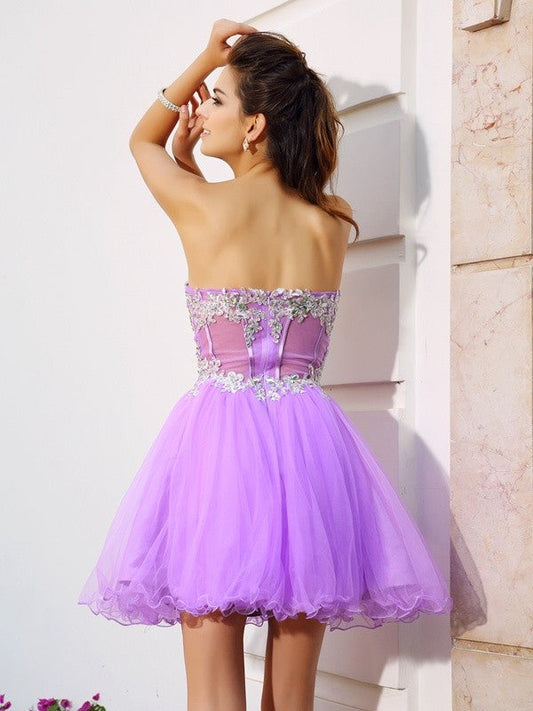 A-Line/Princess Sweetheart Beading Applique Sleeveless Nydia Short Organza Homecoming Dresses Cocktail Dresses