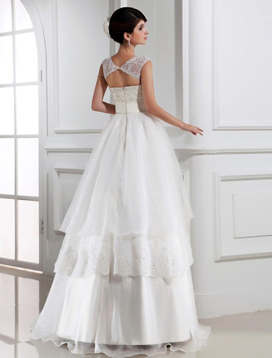 Lace A-Line/Princess Long Beading Sleeveless Organza Wedding Dresses