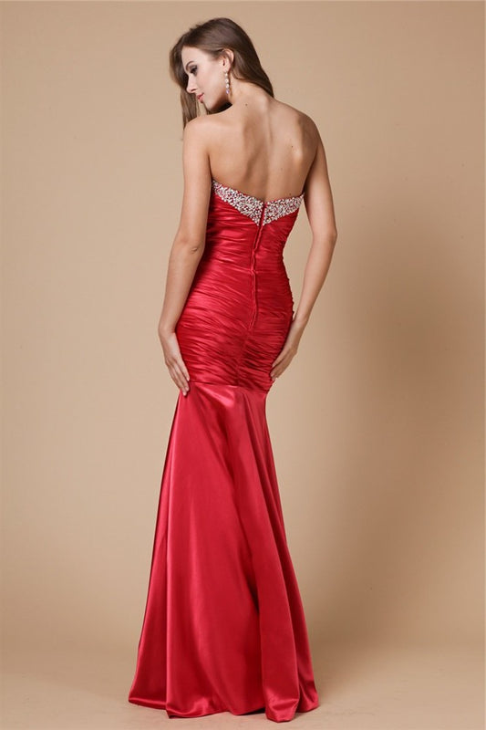 Woven Sleeveless Long Sweetheart Elastic Trumpet/Mermaid Satin Beading Dresses