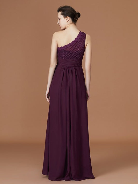 A-line/Princess Lace Chiffon One-Shoulder Sleeveless Floor-Length Bridesmaid Dresses