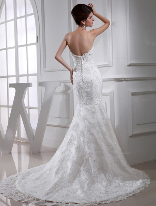 Beading Sleeveless Sweetheart Trumpet/Mermaid Satin Wedding Dresses