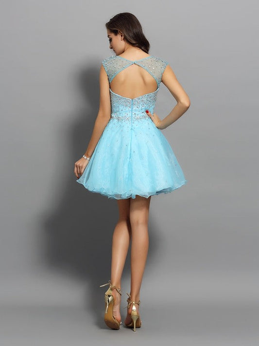 A-Line/Princess Scoop Beading Homecoming Dresses Sleeveless Short Organza Cocktail Shaniya Dresses