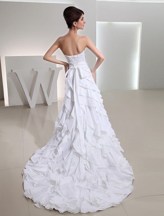 Beading Sleeveless Sweetheart Long A-Line/Princess Taffeta Wedding Dresses