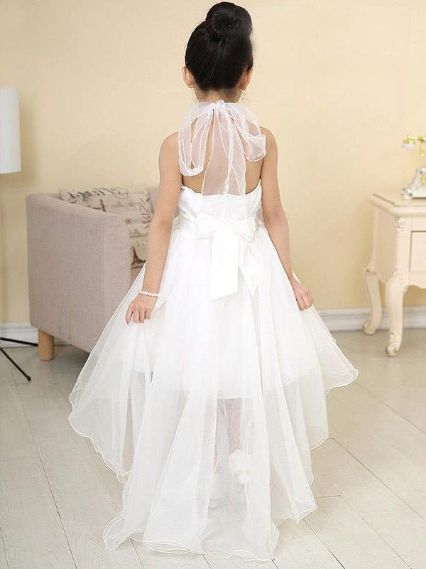 Low Beading Organza A-line/Princess High High Neck Sleeveless Flower Girl Dresses