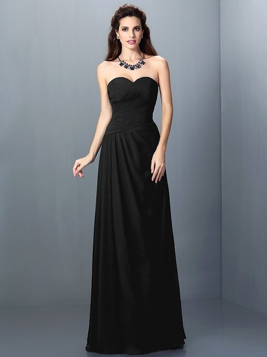 Long Sleeveless A-Line/Princess Sweetheart Pleats Chiffon Bridesmaid Dresses