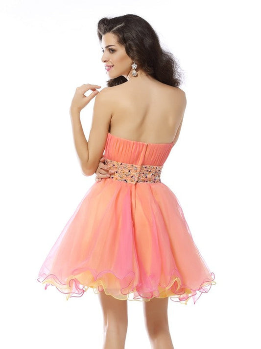 A-Line/Princess Strapless Beading Sleeveless Homecoming Dresses Short Georgia Organza Cocktail Dresses