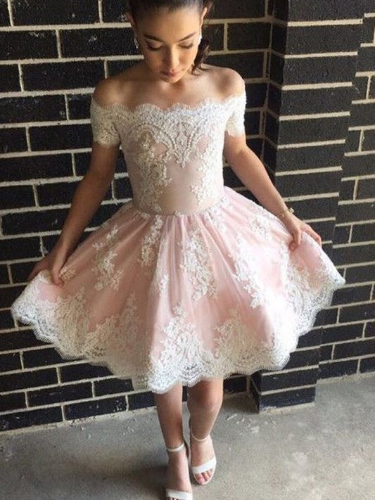 Off-the-Shoulder Sleeveless A-Line/Princess Lace Short/Mini Dresses