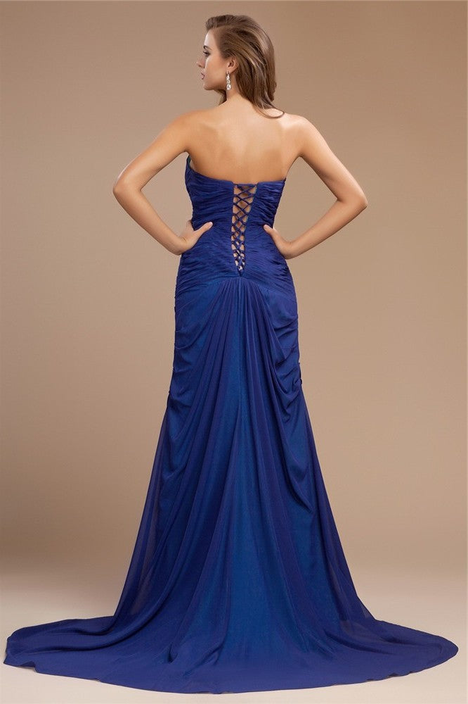 Beading Sheath/Column Sleeveless Sweetheart Long Chiffon Dresses